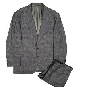 Bulloch Tailors Bespoke Suit 2pc Prince of Wales Check Grey Wool 46R 40x27